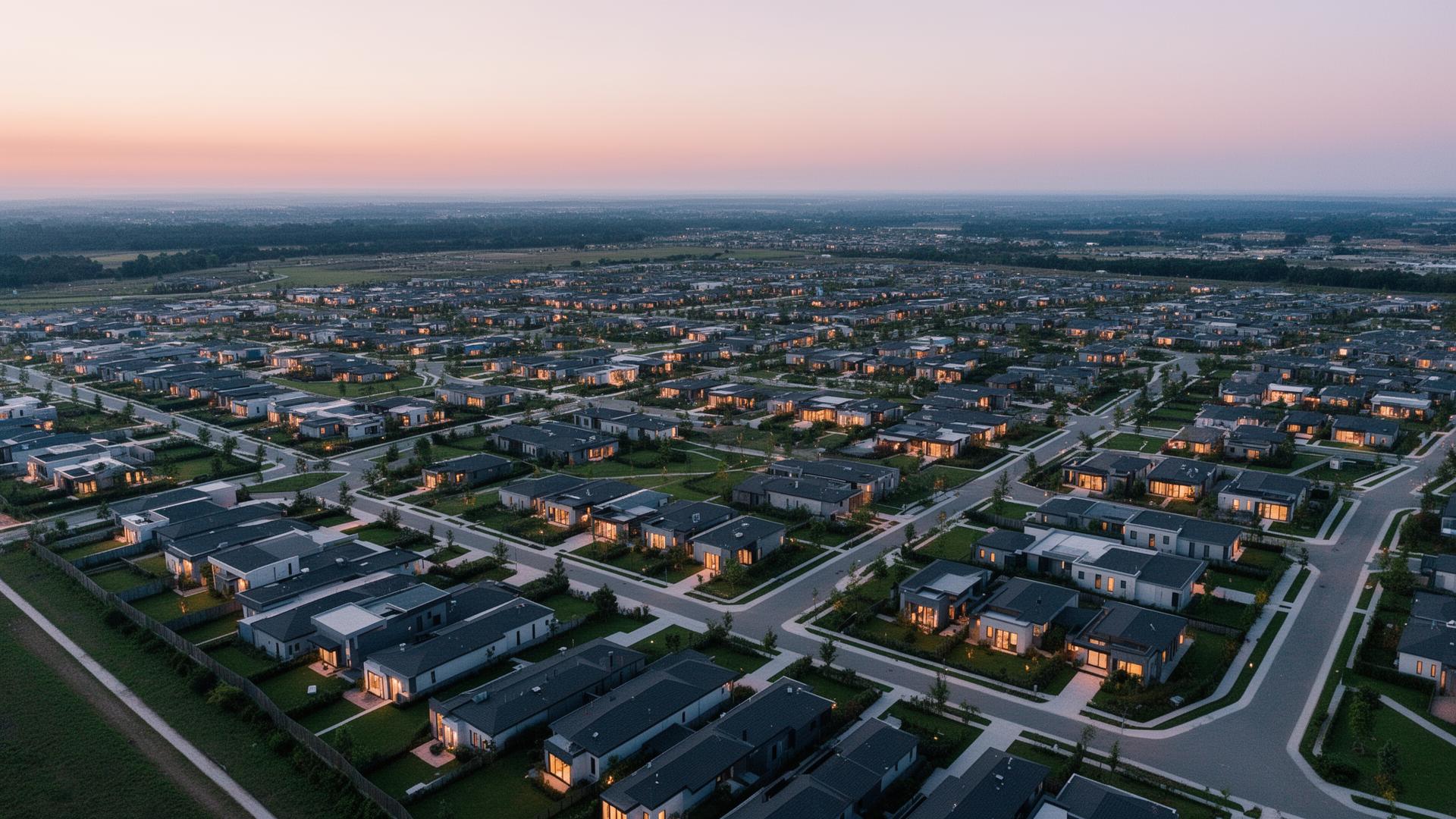 Aerial view of a master-planned residential community